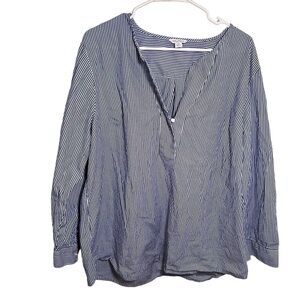 Nautica Split Neck Tunic Top Blue White Stripes